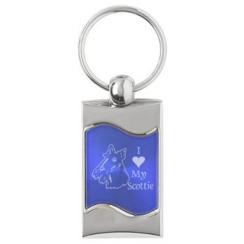 Keychain Fob with Wave Shaped Inlay  - I Love My Scottish Terrier