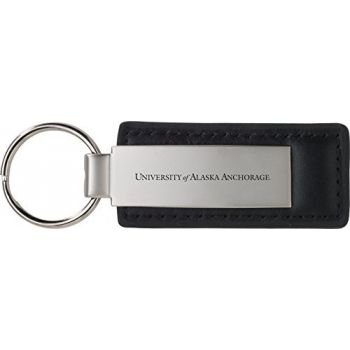 Stitched Leather and Metal Keychain - Alaska Anchorage 