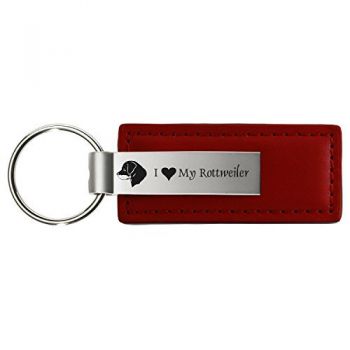 Stitched Leather and Metal Keychain  - I Love My Rottweiler
