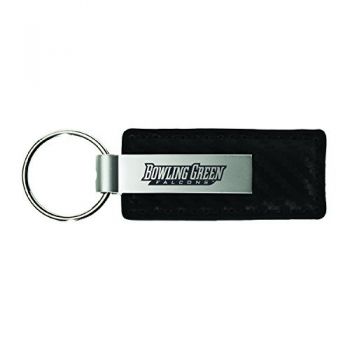 Carbon Fiber Styled Leather and Metal Keychain - Bowling Green State Falcons