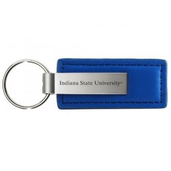 Stitched Leather and Metal Keychain - Indiana State Sycamores