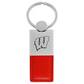 Modern Leather and Metal Keychain - Wisconsin Badgers