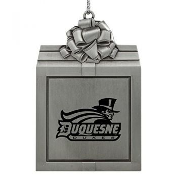 Pewter Gift Box Ornament - Duquesne Dukes