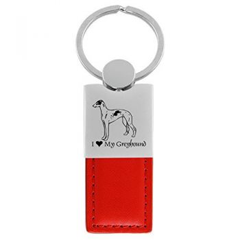 Modern Leather and Metal Keychain  - I Love My Greyhound