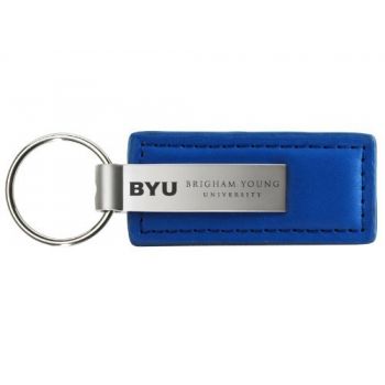 Stitched Leather and Metal Keychain - BYU Cougars