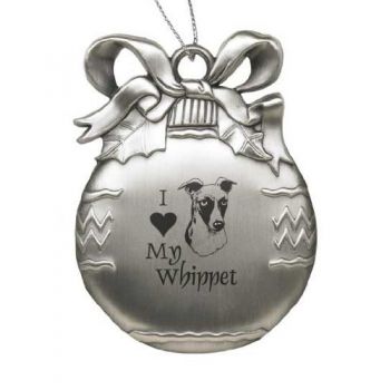 Pewter Christmas Bulb Ornament  - I Love My Whippet