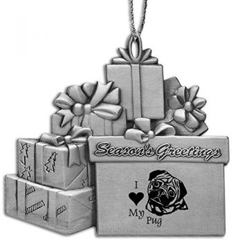 Pewter Gift Display Christmas Tree Ornament  - I Love My Pug
