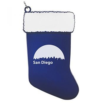 Pewter Stocking Christmas Ornament - San Diego City Skyline
