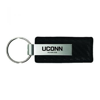 Carbon Fiber Styled Leather and Metal Keychain - UConn Huskies