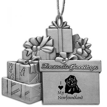 Pewter Gift Display Christmas Tree Ornament  - I Love My Newfoundland Dog