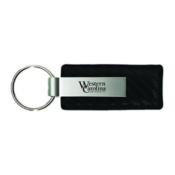 Carbon Fiber Styled Leather and Metal Keychain - Western Carolina Catamounts