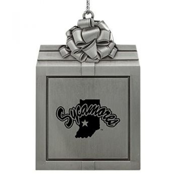 Pewter Gift Box Ornament - Indiana State Sycamores