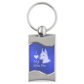 Keychain Fob with Wave Shaped Inlay  - I Love My Miniature Pinscher