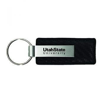 Carbon Fiber Styled Leather and Metal Keychain - Utah State Aggies