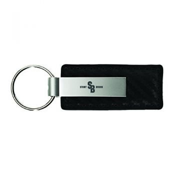 Carbon Fiber Styled Leather and Metal Keychain - Stony Brook Seawolves