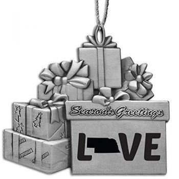 Pewter Gift Display Christmas Tree Ornament - Nebraska Love - Nebraska Love