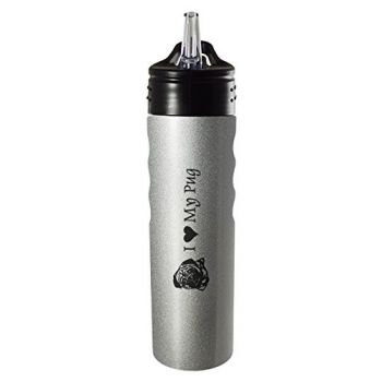 24 oz Stainless Steel Sports Water Bottle  - I Love My Pug