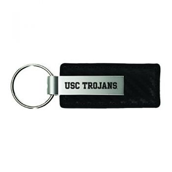 Carbon Fiber Styled Leather and Metal Keychain - USC Trojans