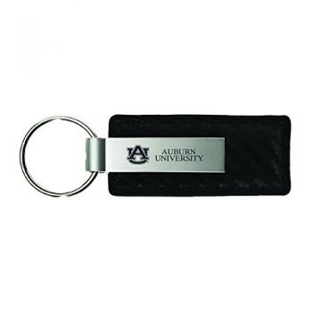 Carbon Fiber Styled Leather and Metal Keychain - Auburn Tigers