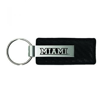 Carbon Fiber Styled Leather and Metal Keychain - Miami RedHawks
