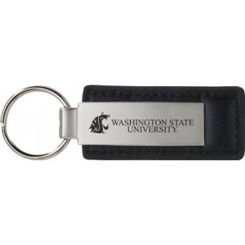 Stitched Leather and Metal Keychain - Washington State Cougars