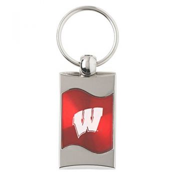Keychain Fob with Wave Shaped Inlay - Wisconsin Badgers