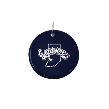 Ceramic Disk Holiday Ornament - Indiana State Sycamores