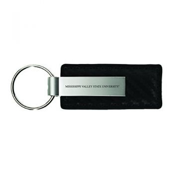 Carbon Fiber Styled Leather and Metal Keychain - Mississippi Valley State Bulldogs