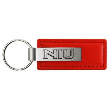 Stitched Leather and Metal Keychain - NIU Huskies