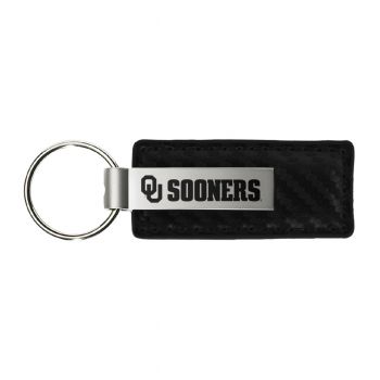 Carbon Fiber Styled Leather and Metal Keychain - Oklahoma Sooners