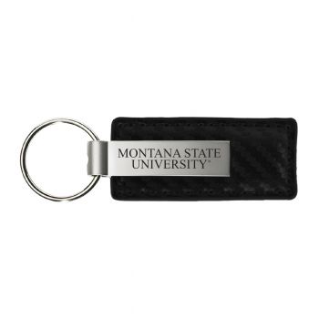 Carbon Fiber Styled Leather and Metal Keychain - Montana State Bobcats