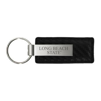Carbon Fiber Styled Leather and Metal Keychain - Long Beach State 49ers