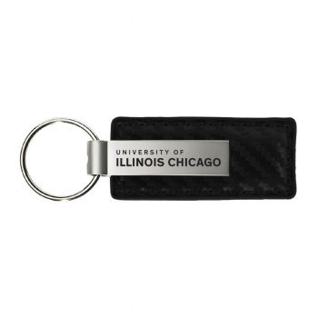 Carbon Fiber Styled Leather and Metal Keychain - UIC Flames