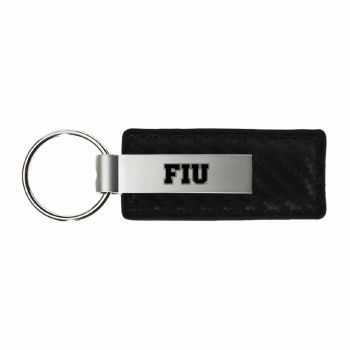 Carbon Fiber Styled Leather and Metal Keychain - FIU Panthers