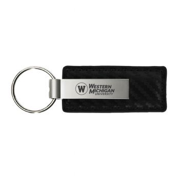 Carbon Fiber Styled Leather and Metal Keychain - Western Michigan Broncos