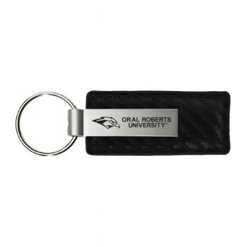 Carbon Fiber Styled Leather and Metal Keychain - Oral Roberts Golden Eagles