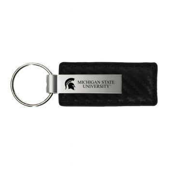 Carbon Fiber Styled Leather and Metal Keychain - Michigan State Spartans