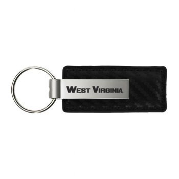 Carbon Fiber Styled Leather and Metal Keychain - West Virginia Mountaineers