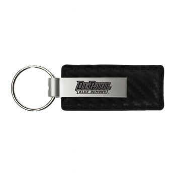 Carbon Fiber Styled Leather and Metal Keychain - DePaul Blue Demons