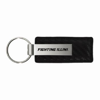 Carbon Fiber Styled Leather and Metal Keychain - Illinois Fighting Illini