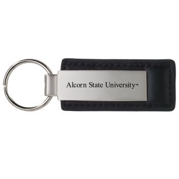 Stitched Leather and Metal Keychain - Alcorn State Braves