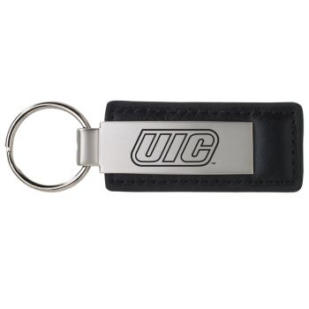 Stitched Leather and Metal Keychain - UIC Flames
