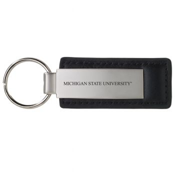 Stitched Leather and Metal Keychain - Michigan State Spartans