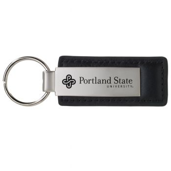 Stitched Leather and Metal Keychain - Portland State 