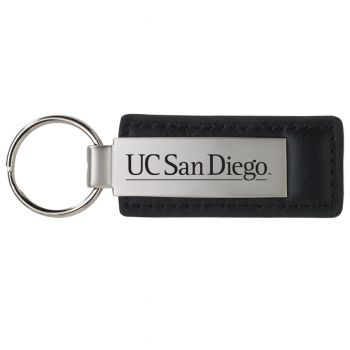 Stitched Leather and Metal Keychain - UCSD Tritons