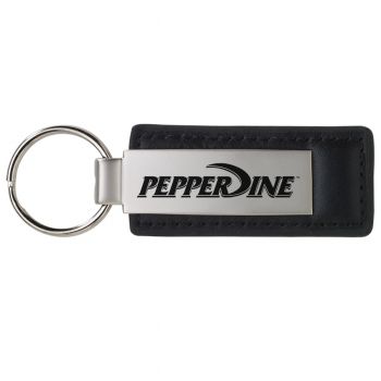 Stitched Leather and Metal Keychain - Pepperdine Waves