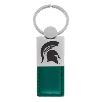 Modern Leather and Metal Keychain - Michigan State Spartans