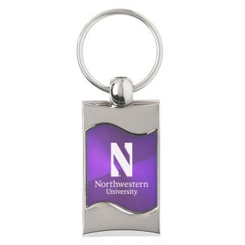 Keychain Fob with Wave Shaped Inlay - Northwestern Wildcats