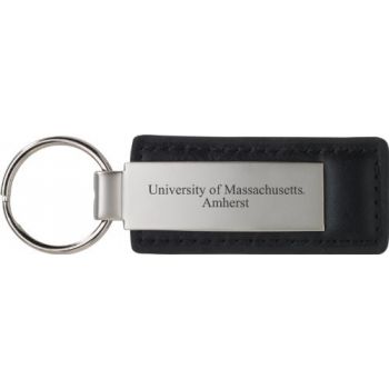 Stitched Leather and Metal Keychain - UMass Amherst