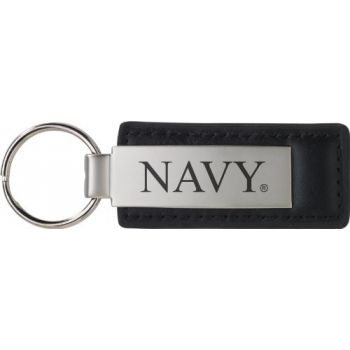 Stitched Leather and Metal Keychain - Navy Midshipmen